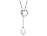 7-8mm Freshwater Cultured Pearl Heart Pendant Necklace in Sterling Silver